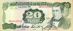 obverse: CARTAMONETA ESTERA - HONDURAS - Repubblica  - 20 Lempiras 02/10/1992 Pick 65. FDS