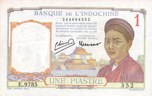 obverse: CARTAMONETA ESTERA - INDOCINA FRANCESE - Governo Provvisorio di De Gaulle (1944-1946) - Piastra 1945 Pick 76. qSPL