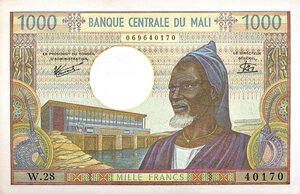 obverse: CARTAMONETA ESTERA - MALI - Repubblica  - 1.000 Franchi (1970-84) Pick 13. bello SPL