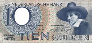 obverse: CARTAMONETA ESTERA - OLANDA - Guglielmina (1890-1948) - 10 Gulden 29/01/1944. qSPL