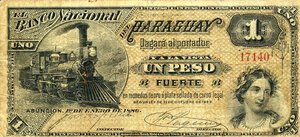 obverse: CARTAMONETA ESTERA - PARAGUAY - Repubblica  - Peso 01/01/1886 Pick 145. qBB