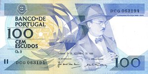 obverse: CARTAMONETA ESTERA - PORTOGALLO - Repubblica (1910) - 100 Escudos 24/11/1988. qFDS