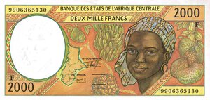 obverse: CARTAMONETA ESTERA - REPUBBLICA CENTRO AFRICANA - Repubblica  - 2.000 Franchi (1993-99) Pick 303F. qFDS