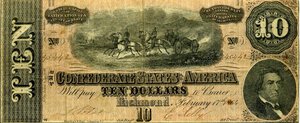 obverse: CARTAMONETA ESTERA - U.S.A.  - 10 Dollari 17/02/1864    Richmond Macchiolina. BB