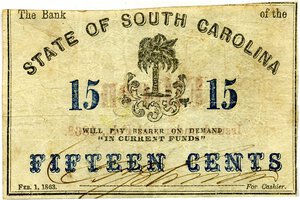 obverse: CARTAMONETA ESTERA - U.S.A.  - 15 Cents 01/02/1863  R  South Carolina. bel BB