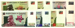 obverse: CARTAMONETA ESTERA - ZIMBAWE - Repubblica  - Serie 1994/97    10-20-50-100 dollari 4 biglietti per tipo - Lotto di 16 biglietti. FDS