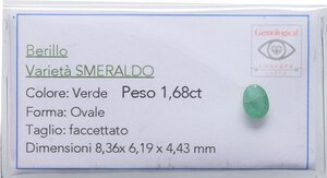 obverse: VARIE - Pietre preziose  Smeraldo, 1,68 ct, con certificato Gemmological. Ottimo