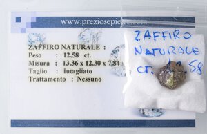 obverse: VARIE - Pietre preziose  Zaffiro Naturale Grezzo, 12,58 ct, con certificato Preziose Pietre. Ottimo