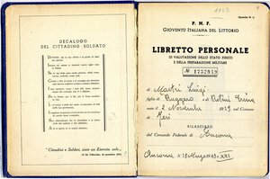 reverse: VARIE - Epoca fascista  GIL, libretto personale di valutazione sulla preparazione psico-fisica, con varie illustrazioni, A. XXI  R. Ottimo