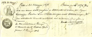 obverse: VARIE - Biglietti  31/05/1871, cambiale su carta reale. SPL