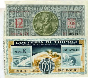 obverse: VARIE - Biglietti lotterie  Lotteria di Tripoli 1937 e Grande Lotteria Nazionale 1938 - Lotto di 2 biglietti. BB+