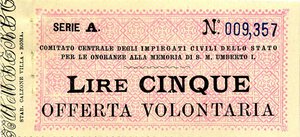 obverse: VARIE - Buoni  Onoranze alla memoria si S. M. Umberto I, da 50 centesimi, serie A 1900, offerta volontaria  R  Forellini da spillo. qFDS