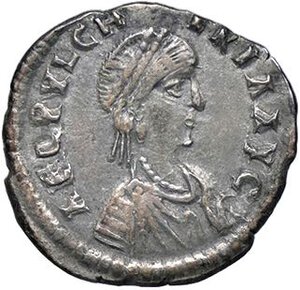 obverse: Raccolta di falsi da studio - Restrike collection - Falsi-Restrike (da studio, moderni, ecc.) - Pulcheria (figlia di Arcadio) - Siliqua   (AG g. 0,79). BB