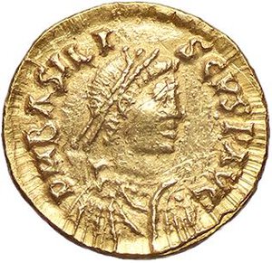 obverse: Raccolta di falsi da studio - Restrike collection - Falsi-Restrike (da studio, moderni, ecc.) - Basilisco (475-476) - Tremisse   (AU g. 1,54). qSPL