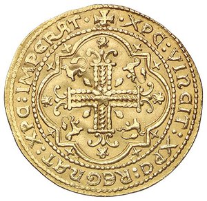 reverse: Raccolta di falsi da studio - Restrike collection - Falsi-Restrike (da studio, moderni, ecc.) - Edoardo III (1327-1377) - Leopardo d Oro Aquitania   (AU g. 3,63). qSPL