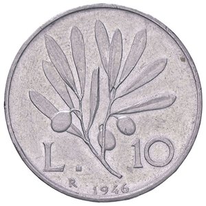 reverse: Raccolta di falsi da studio - Restrike collection - Falsi-Restrike (da studio, moderni, ecc.) - Repubblica Italiana (monetazione in lire) (1946-2001) - 10 Lire 1946 Mont. 3 R (IT g. 3,23). BB