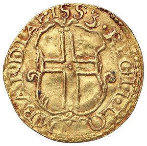 obverse: Raccolta di falsi da studio - Restrike collection - Falsi-Restrike (da studio, moderni, ecc.) - Ercole II d Este (1534-1559) - Scudo d oro   (AU g. 3,59)REGGIO EMILIA. qSPL