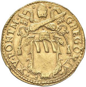 obverse: Raccolta di falsi da studio - Restrike collection - Falsi-Restrike (da studio, moderni, ecc.) - Gregorio XV (1621-1623) - Quadrupla   (AU g. 13,67)ROMA. qBB