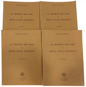 obverse: BIBLIOGRAFIA NUMISMATICA - LIBRI  Muntoni F. - Le monete dei Papi e degli Stati Pontifici. Roma 1997. 4 voll. pp. 1277, tavv. 224 - Seconda edizione di 600 esemplari    Alcuni dorsi sono parzialmente distaccati Alla spedizione di questo lotto vanno aggiunti € 10. Discreto