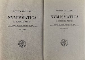 obverse: BIBLIOGRAFIA NUMISMATICA - RIVISTE  Rivista Italiana di Numismatica e scienze e affini. Vol. LXXXV, 1983 e LXXXVII 1985    2 volumi. Nuovo