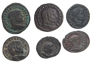 obverse: LOTTI - Imperiali  Diocleziano, Costanzo I, Galerio, Massimino II, Massenzio, Valeriano I - Lotto di 6 monete. MB÷BB