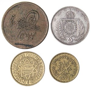 obverse: LOTTI - Estere  BRASILE - 1000 reis 1856, Turchia 40 para 1255, Marocco 20 e 50 franchi 1371 - Lotto di 4 monete. BB÷SPL