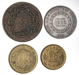 reverse: LOTTI - Estere  BRASILE - 1000 reis 1856, Turchia 40 para 1255, Marocco 20 e 50 franchi 1371 - Lotto di 4 monete. BB÷SPL