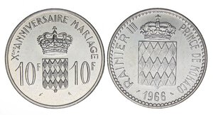 reverse: LOTTI - Estere  MONACO - 10 franchi 1966 - Lotto di 2 monete. qFDC