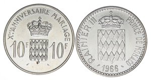 reverse: LOTTI - Estere  MONACO - 10 franchi 1966 - Lotto di 2 monete. SPL÷qFDC