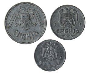 obverse: LOTTI - Estere  SERBIA - 10 dinari 1943, 2 e 1 dinaro 1942 - Lotto di 3 monete. qBB÷qSPL