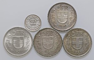 obverse: LOTTI - Estere  SVIZZERA - Lotto di 5 monete in AG. BB÷qFDC