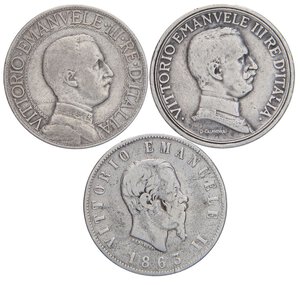 obverse: LOTTI - Savoia  2 lire 1863 N valore-1908-1917 - Lotto di 3 monete. MB÷qBB