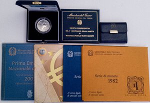 obverse: LOTTI - Repubblica Italiana  Serie 1980-1982-2002-2003 (senza AG), 10000 lire 1994, 500 lire 1974 e 1975 - Lotto di 7 confezioni. FDC