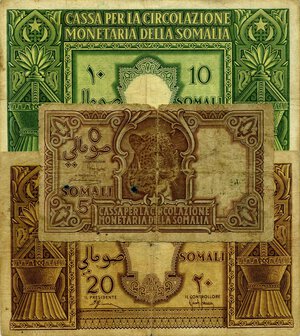 obverse: LOTTI - Cartamoneta-Italiana  Somalia, lotto di 3 biglietti. B÷MB+