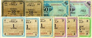 obverse: LOTTI - Cartamoneta-Italiana  AM lire, lotto di 10 biglietti. qBB÷SPL