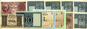 obverse: LOTTI - Cartamoneta-Italiana  6 biglietti diversi, in aggiunta 12 biglietti da 10 lire 1944 - Lotto di 18 biglietti. SPL÷FDS