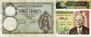 obverse: LOTTI - Cartamoneta-Estera  ALGERIA/TUNISIA - Lotto di 3 biglietti. MB÷BB