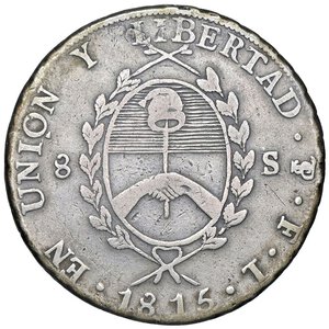 reverse: ESTERE - ARGENTINA - Provincia di Rio de La Plata  - 8 Reales 1815 F Kr. 14  AG. BB