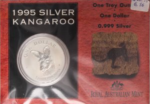 obverse: ESTERE - AUSTRALIA - Elisabetta II (1952-2022) - Dollaro 1995 C - Canguro Kr. 293.1  AG In cartoncino. FS