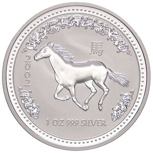 reverse: ESTERE - AUSTRALIA - Elisabetta II (1952-2022) - Dollaro 2002 - Anno del cavallo Kr. 580  AG. FS