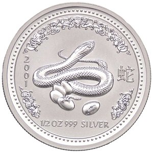 reverse: ESTERE - AUSTRALIA - Elisabetta II (1952-2022) - 50 Cents 2001 - Anno del serpente   AG. FS