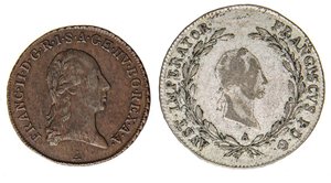 obverse: ESTERE - AUSTRIA - Francesco I Imperatore (1806-1835) - 20 Kreuzer 1827 A Kr. 2144  MI Assieme a kreuzer 1800 - Lotto di 2 monete. med. BB