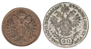 reverse: ESTERE - AUSTRIA - Francesco I Imperatore (1806-1835) - 20 Kreuzer 1827 A Kr. 2144  MI Assieme a kreuzer 1800 - Lotto di 2 monete. med. BB