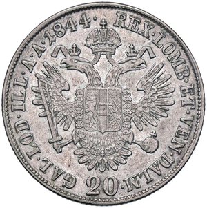 reverse: ESTERE - AUSTRIA - Ferdinando I d Asburgo-Lorena (1835-1848) - 20 Kreuzer 1844 A Kr. 2208  AG  Segno sul volto. BB/BB+