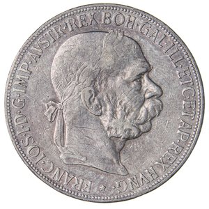 obverse: ESTERE - AUSTRIA - Francesco Giuseppe (1848-1916) - 5 Corone 1907 Kr. 2807  AG Sulla moneta millesimo 1900 Segnetti al D/. BB/BB+