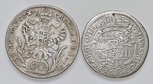 reverse: ESTERE - AUSTRIA-OLMUTZ - Carlo II (1664-1695) - 6 Kreuzer 1693  NC AG Assieme a 20 kr. 1782 - Lotto di 2 monete. B÷MB+