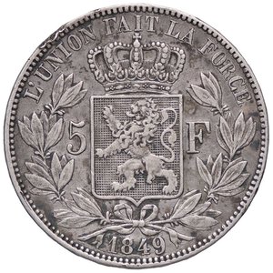 reverse: ESTERE - BELGIO - Leopoldo I (1831-1865) - 5 Franchi 1849 Kr. 17  AG Testa nuda. qBB/BB