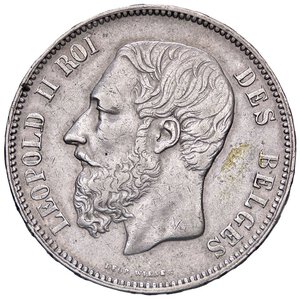 obverse: ESTERE - BELGIO - Leopoldo II (1865-1909) - 5 Franchi 1869 Kr. 24  AG. BB