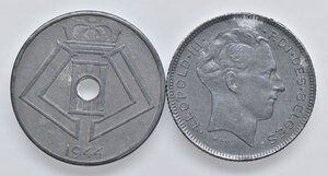 obverse: ESTERE - BELGIO - Leopoldo III (1934-1950) - 5 Franchi 1945 Morin 475  ZI Assieme a 25 c. 1944 - Lotto di 2 monete. BB+