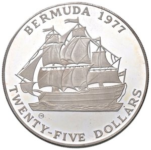 reverse: ESTERE - BERMUDA - Elisabetta II (1952-2022) - 25 Dollari 1977 - Giubileo d argento Kr. 25  AG  In astuccio. FS